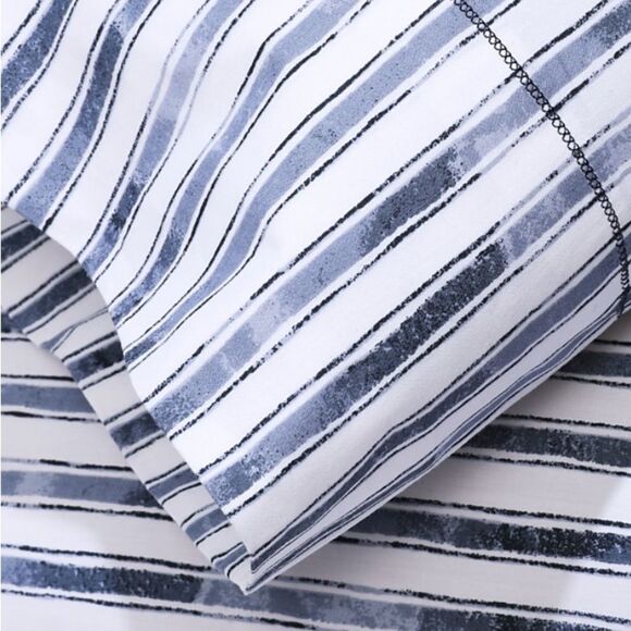 Sky Watercolor Stripe Percale Standard Pillowcase, Pair - Picture 2 of 4